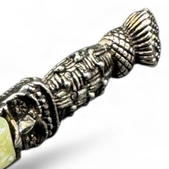 Metal Dagger Brooch Ecelctic Carvings with light green Stone - Picture 5 of 7